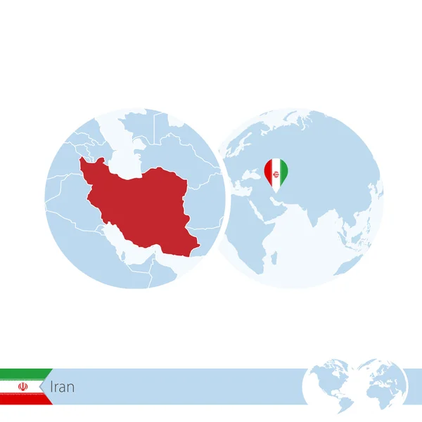 Iran on world globe with flag and regional map of Iran. — Stockový vektor