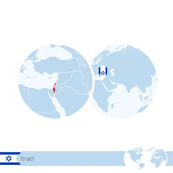 Israel no globo mundial com bandeira e mapa regional de Israel . — Vetor de Stock