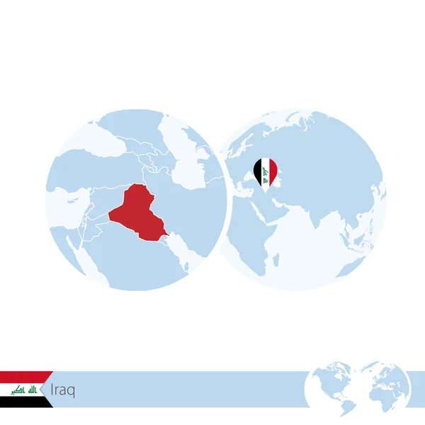 Iraq on world globe with flag and regional map of Iraq. — Stockový vektor
