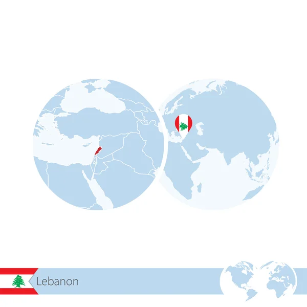 Líbano en el mundo con bandera y mapa regional del Líbano . — Vector de stock