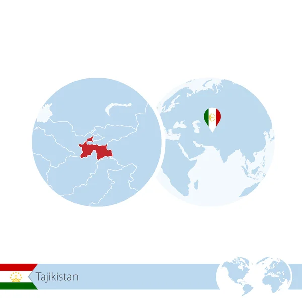 Tajikistan on world globe with flag and regional map of Tajikist — ストックベクタ