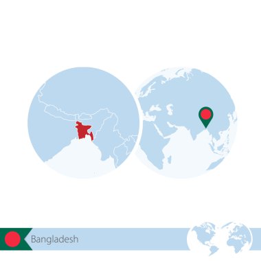 Bangladeş dünya dünya bayrak ve Banglade bölgesel haritası üzerinde