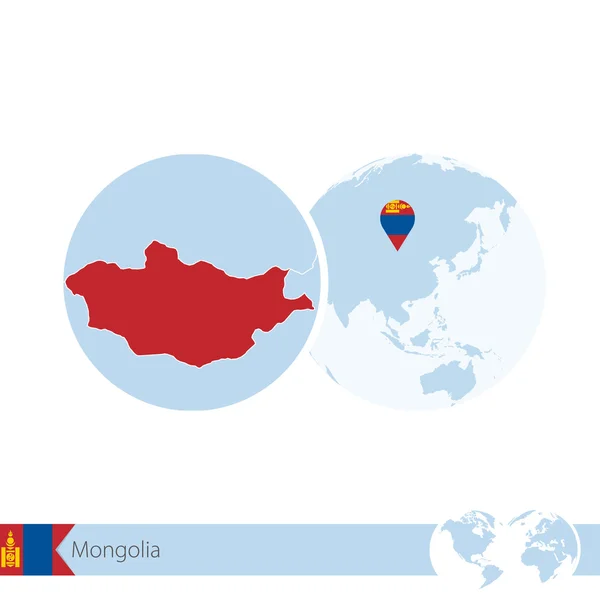 Mongolië op de wereldbol met vlag en regionale kaart van Mongolië. — Stockvector