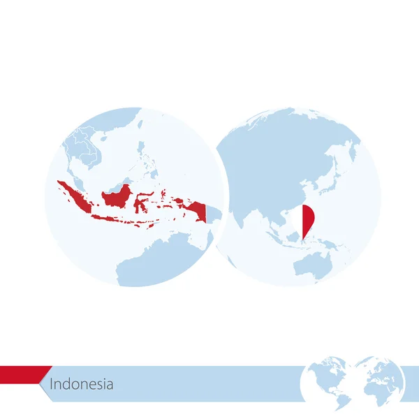 Indonesië op de wereldbol met vlag en regionale kaart van Indonesië — Stockvector