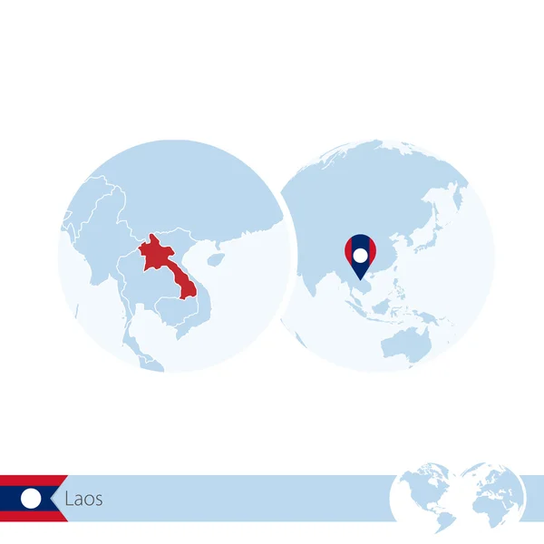 Laos bayrağı ve bölgesel Laos Haritası ile dünya dünya üzerinde. — Stok Vektör