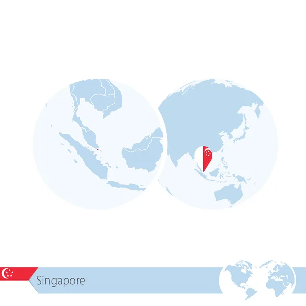Singapore auf Weltkugel mit Flagge und regionaler Karte von singapore — Stockvektor