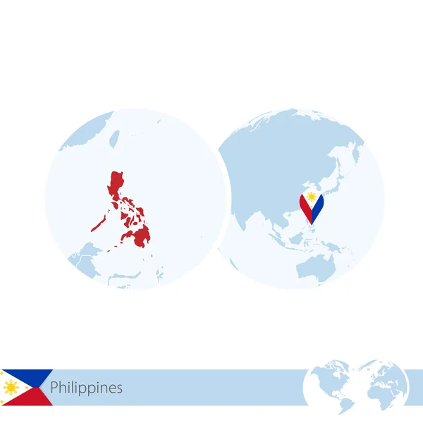 필리핀 플래그와 필립의 지역 지도 세계 세계에 — 스톡 벡터