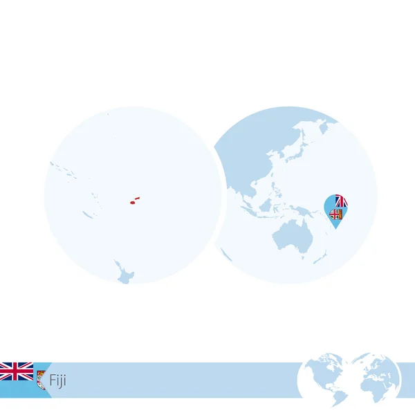 斐济在世界地球仪国旗和斐济的区域地图. — 图库矢量图片