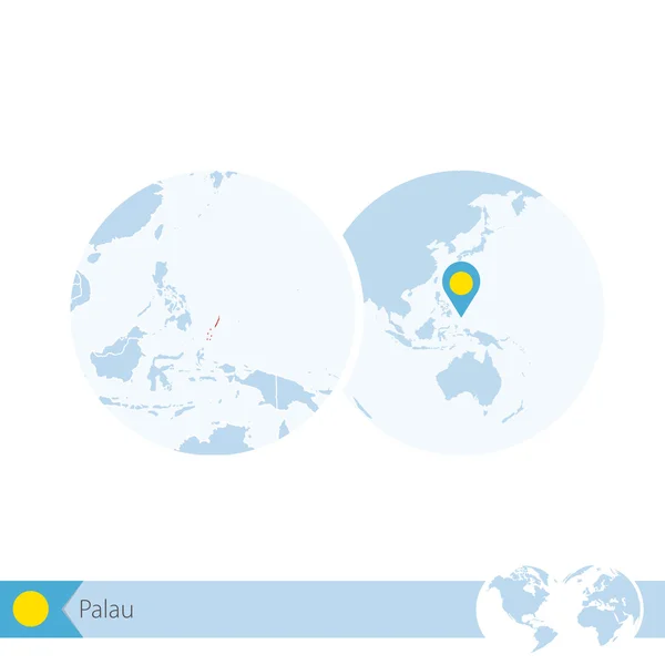 Палау на світ глобусом за допомогою прапор і регіональних карт Палау. — стоковий вектор