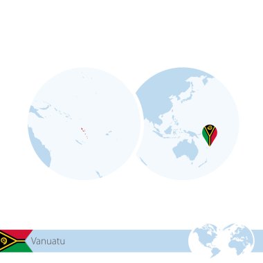 Vanuatu bayrağını ve bölgesel Vanuatu Haritası ile dünya dünya üzerinde.