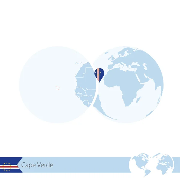 Kaapverdië op de wereldbol met vlag en regionale kaart van Kaap Ver — Stockvector