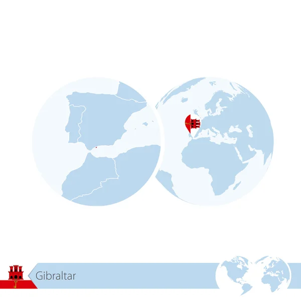 对世界地球仪标志和区域地图的直布罗陀直布罗陀 — 图库矢量图片