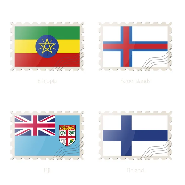 Sello postal con la imagen de Etiopía, Islas Feroe, Fiji, bandera de Finlandia . — Vector de stock