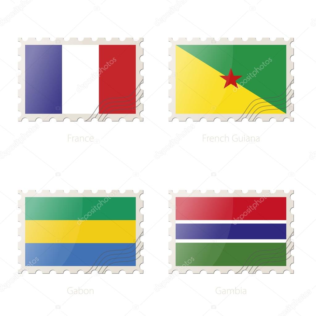 フランス フランス領ギアナ ガボン ガンビアの国旗のイメージと切手 ストックベクター C Boldg