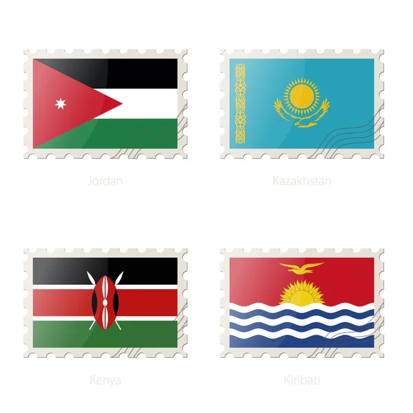 Postzegel met de afbeelding van Jordanië, Kazachstan, Kenia, vlag van Kiribati. — Stockvector