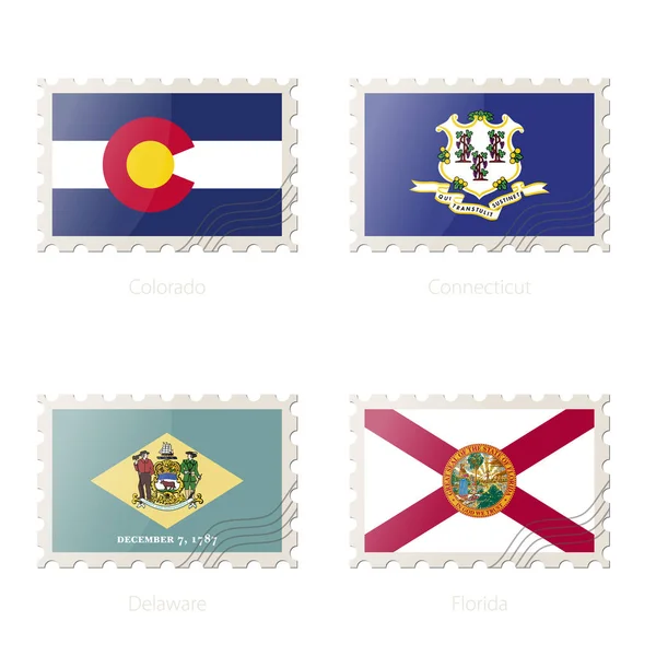 Sello postal con la imagen de Colorado, Connecticut, Delaware, Florida State Flag . — Vector de stock