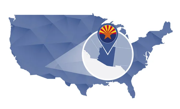 Estado de Arizona magnificado en Estados Unidos mapa . — Vector de stock