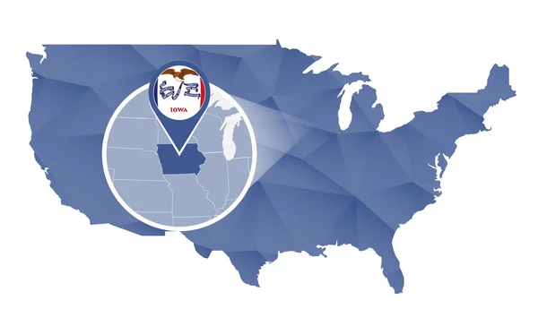 Iowa State uitvergroot op kaart van Verenigde Staten. — Stockvector