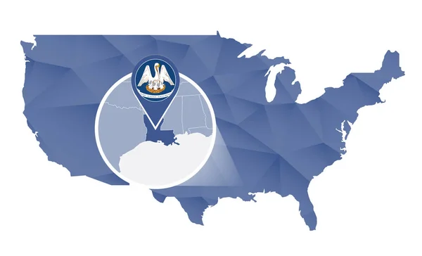 Louisiana Estado ampliado no mapa dos Estados Unidos . —  Vetores de Stock