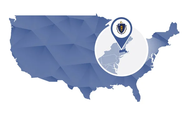 Massachusetts State förstorade på USA karta. — Stock vektor