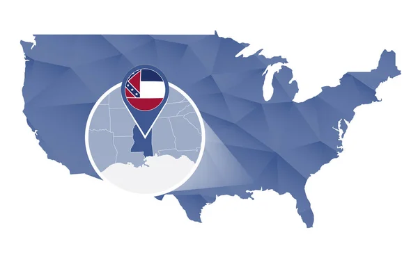 Mississippi State powiększony na mapie Stanów Zjednoczonych. — Wektor stockowy