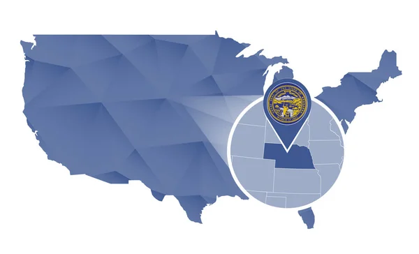 Stato del Nebraska ingrandito sulla mappa degli Stati Uniti . — Vettoriale Stock