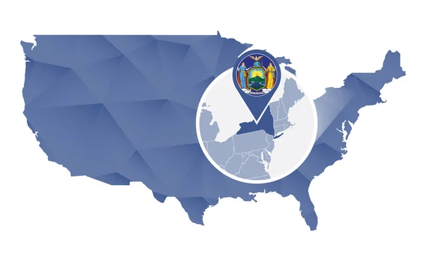 New York State auf der Karte der Vereinigten Staaten vergrößert. — Stockvektor