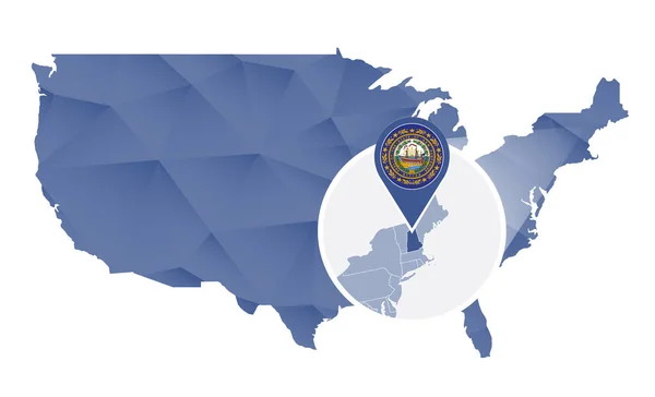 New Hampshire staat uitvergroot op kaart van Verenigde Staten. — Stockvector