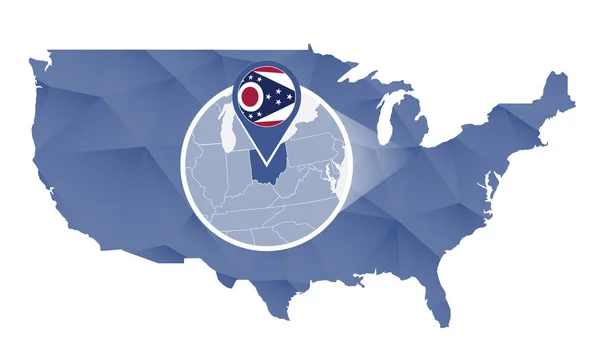 Ohio State uitvergroot op kaart van Verenigde Staten. — Stockvector