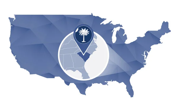 South Carolina State ingrandito sulla mappa degli Stati Uniti . — Vettoriale Stock