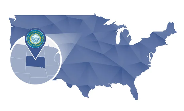 Dakota do Sul Estado ampliado no mapa dos Estados Unidos . —  Vetores de Stock