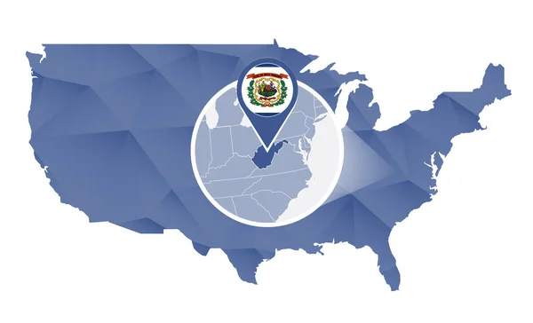 Δυτική Βιρτζίνια μέλος μεγεθύνεται στις Ηνωμένες Πολιτείες Χάρτης. — Διανυσματικό Αρχείο
