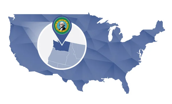Washington State uitvergroot op kaart van Verenigde Staten. — Stockvector