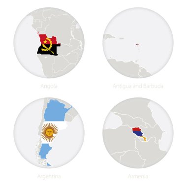 Angola, Antigua ve Barbuda, Arjantin, Ermenistan kontur ve ulusal bayrak bir daire içinde göster. 