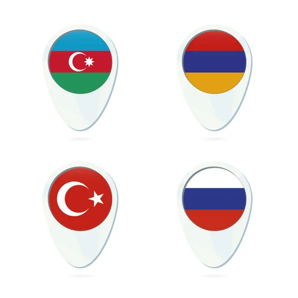 Azerbaijão, Armênia, Rússia, Turquia ícone de pino de mapa de localização da bandeira . — Vetor de Stock