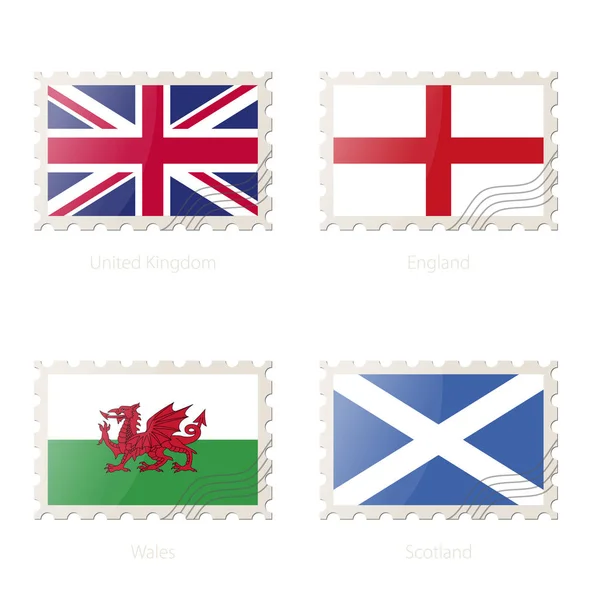 与形象的英国，英格兰，威尔士，苏格兰国旗邮票. — 图库矢量图片