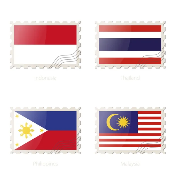Timbro postale con l'immagine di Indonesia, Thailandia, Filippine, Malesia bandiera . — Vettoriale Stock