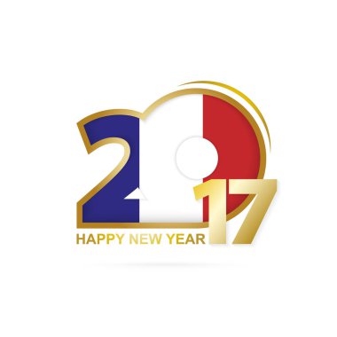 Yıl 2017 Fransa bayrak desenli. Mutlu yeni yıl tasarım beyaz arka plan üzerinde.