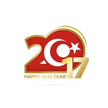Yıl 2017 Türkiye bayrak desenli. Mutlu yeni yıl tasarım beyaz arka plan üzerinde.