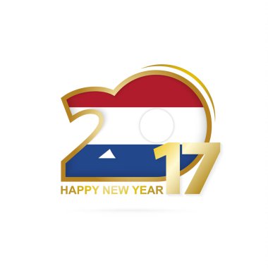 Yıl 2017 Hollanda bayrağı desenli. Mutlu yeni yıl tasarım beyaz arka plan üzerinde. 