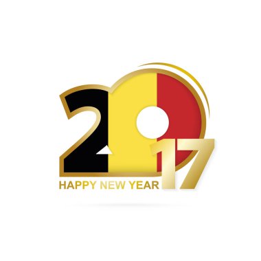 Yıl 2017 Belçika bayrak desenli. Mutlu yeni yıl tasarım beyaz arka plan üzerinde. 