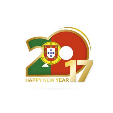 Yıl 2017 Portekiz bayrağı desenli. Mutlu yeni yıl tasarım beyaz arka plan üzerinde.