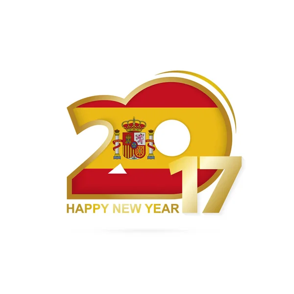 Année 2017 avec motif drapeau espagnol. Happy New Year Design sur fond blanc . — Image vectorielle
