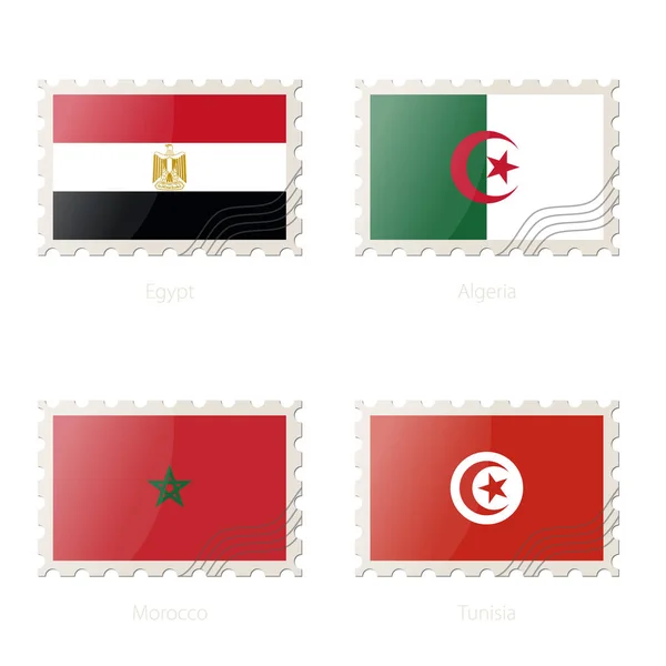 Postage stamp with the image of Egypt, Algeria, Morocco, Tunisia flag. — Stock Vector