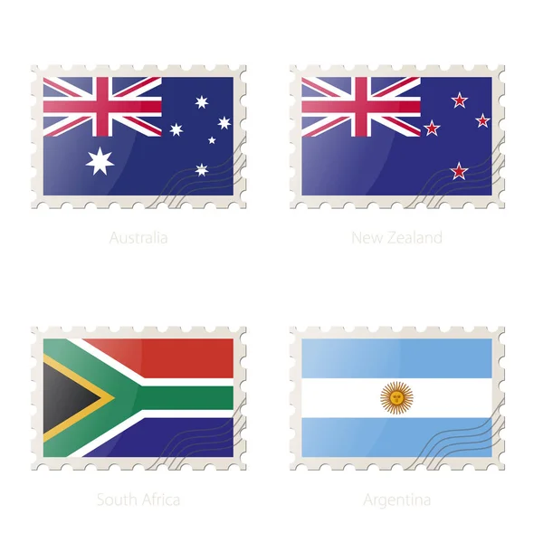 Timbro postale con l'immagine di Australia, Nuova Zelanda, Sud Africa, Bandiera Argentina . — Vettoriale Stock