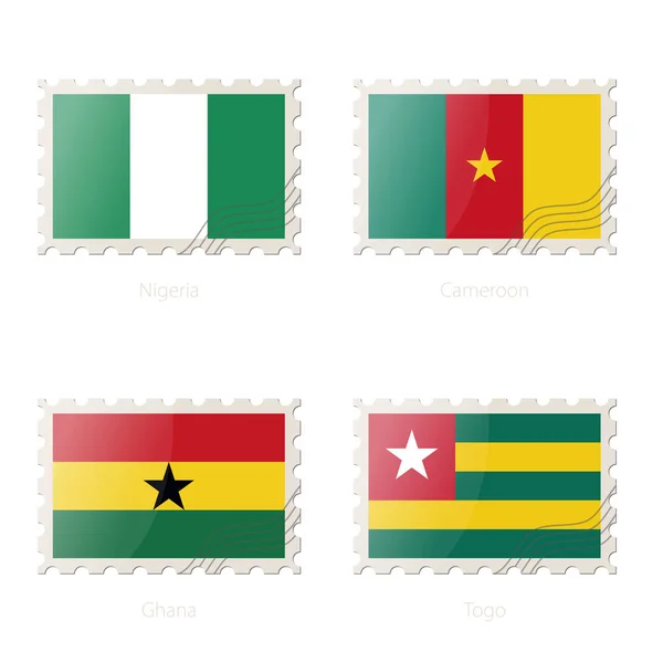 Postage stamp with the image of Nigeria, Cameroon, Ghana, Togo flag. — Stock Vector