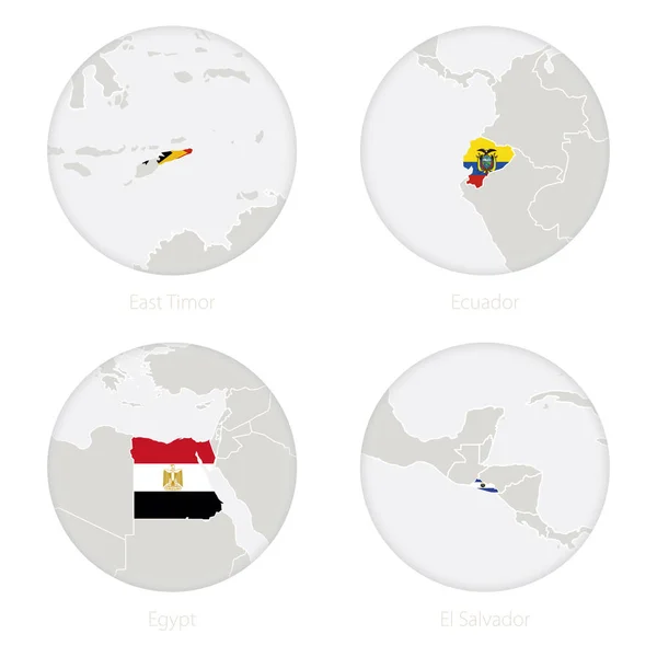 Monako, Mongolsko, Černá Hora, Maroko mapa kontury a národní vlajky v kruhu. — Stockový vektor