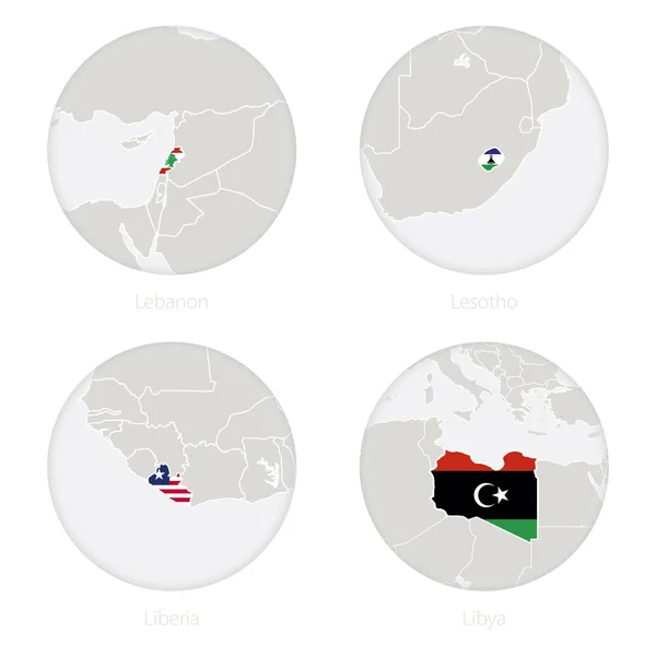 Monaco, Moğolistan, Karadağ, Fas kontur ve ulusal bayrak bir daire içinde göster. — Stok Vektör