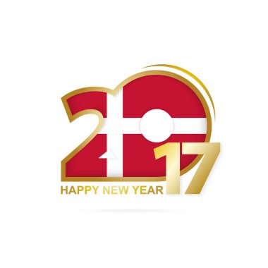 Yıl 2017 Danimarka bayrağı desenli. Mutlu yeni yıl tasarım beyaz arka plan üzerinde. 