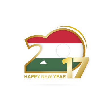 Yıl 2017 Macaristan bayrak desenli. Mutlu yeni yıl tasarım beyaz arka plan üzerinde. 